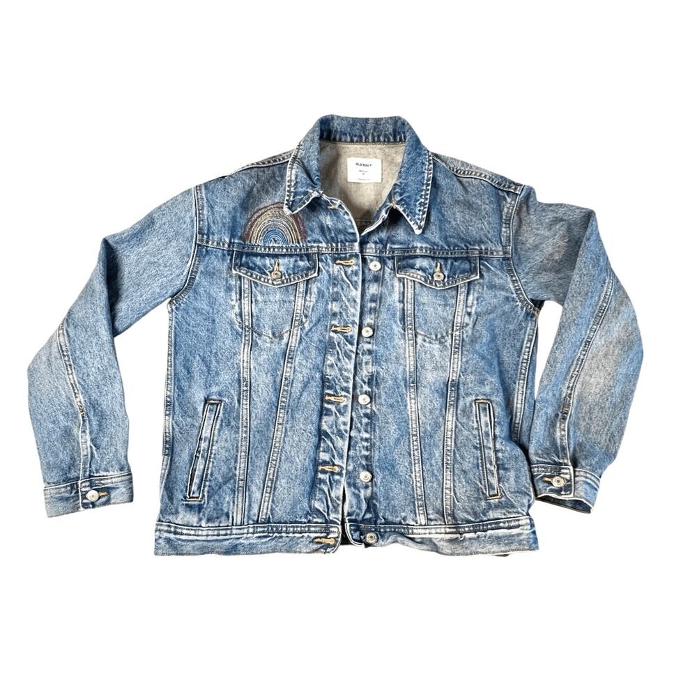 Old Navy Boyfriend Trucker Rainbow Denim Jean Jacket Blue sz MEDIUM - Picture 4 of 10